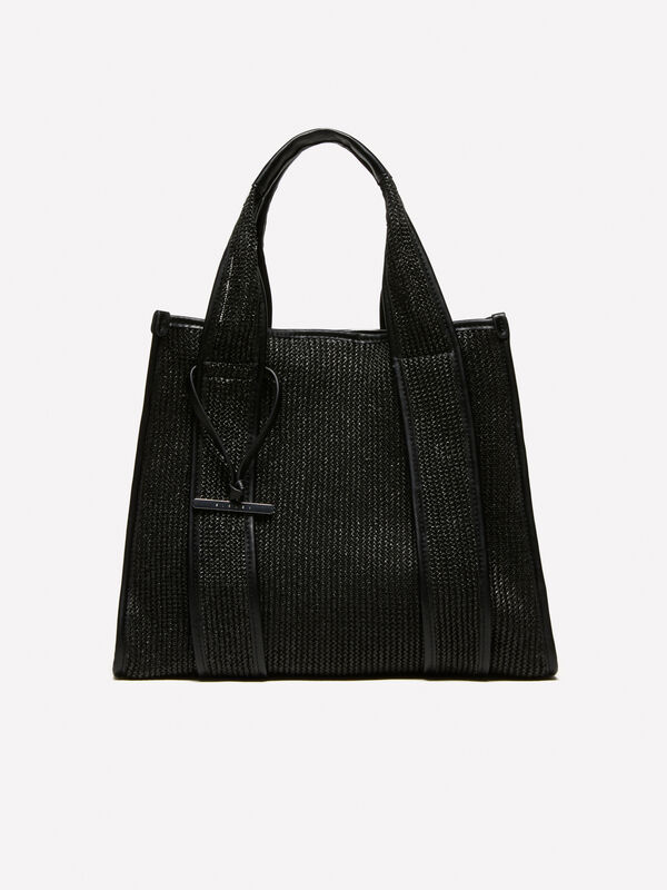 Black straw look shopper - women's tote bags | Sisley