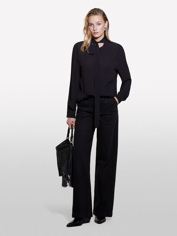 Black blouse with sash  - women's blouses | Sisley