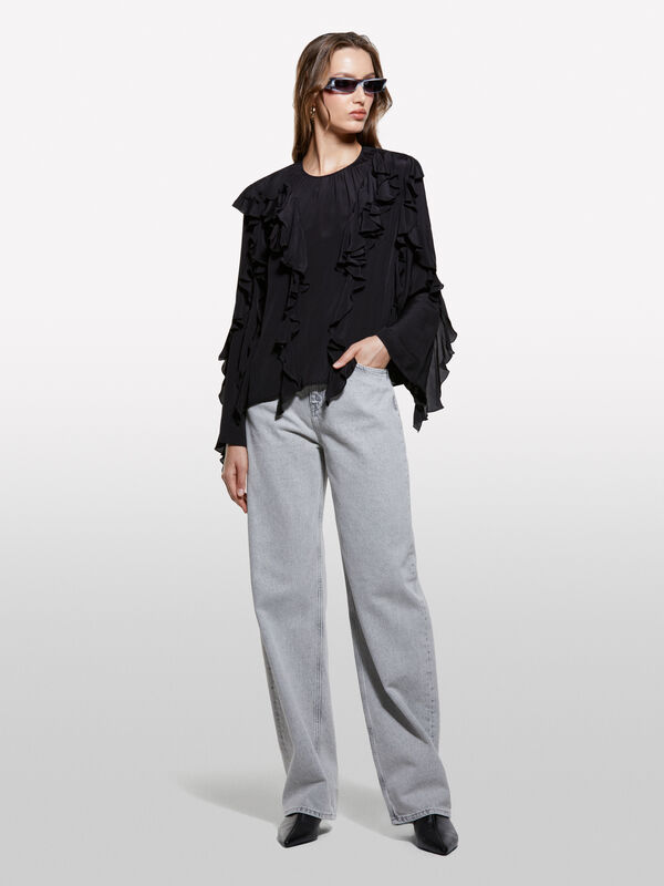 Black blouse with rouches - women's blouses | Sisley