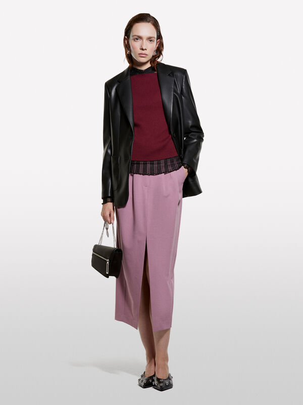 Mauve midi skirt with slit - women's midi skirts | Sisley
