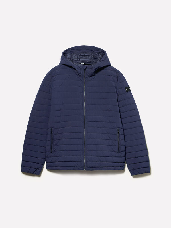 Dark blue padded jacket with hood - men's puffer jackets and coats | Sisley