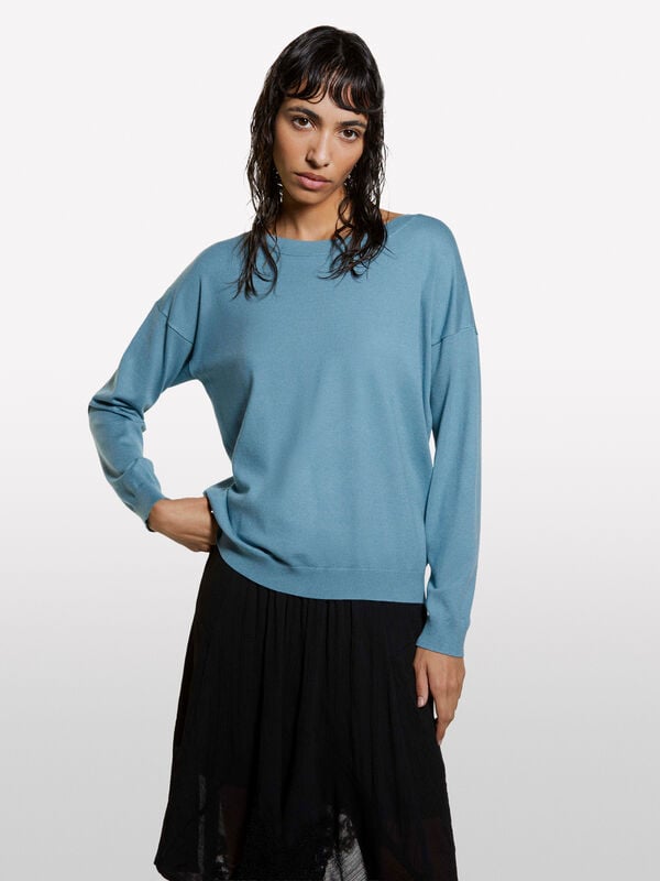 Powder blue boat neck top - women's boat neck sweaters | Sisley