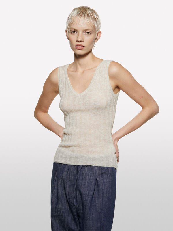 Cream white knit tank top - women's tops | Sisley