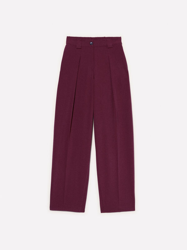 Burgundy palazzo trousers with creases - women's palazzo trousers | Sisley