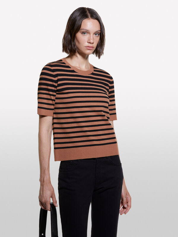Black and brown striped sweater - women's crew neck sweaters | Sisley