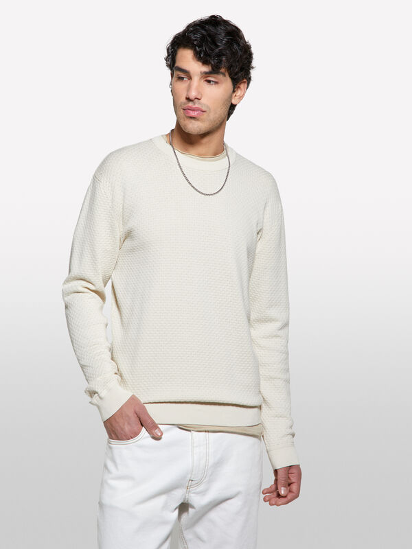 Beige crew neck sweater - men's crew neck sweaters | Sisley