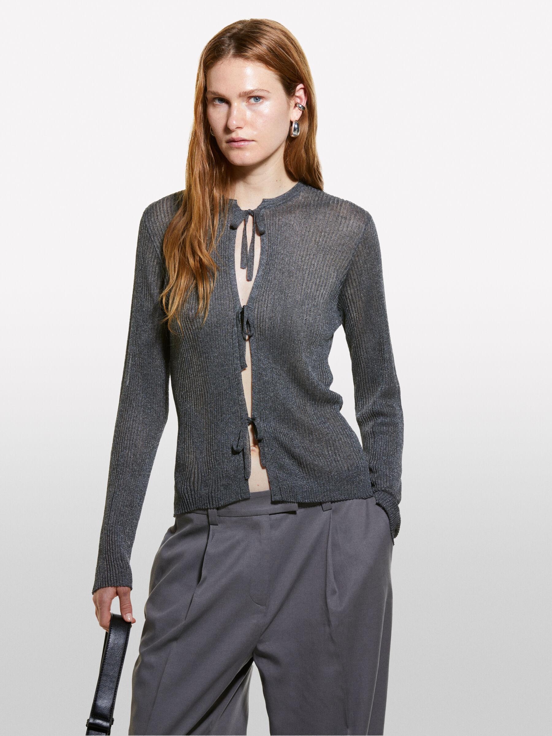 Dark gray cardigan with laces Dark Gray Sisley