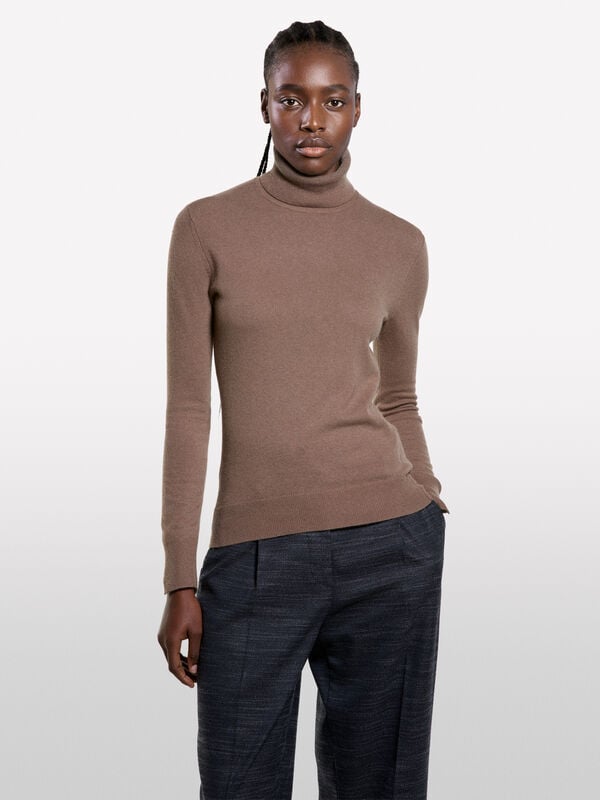 Brown turtleneck sweater - women's high neck sweaters | Sisley