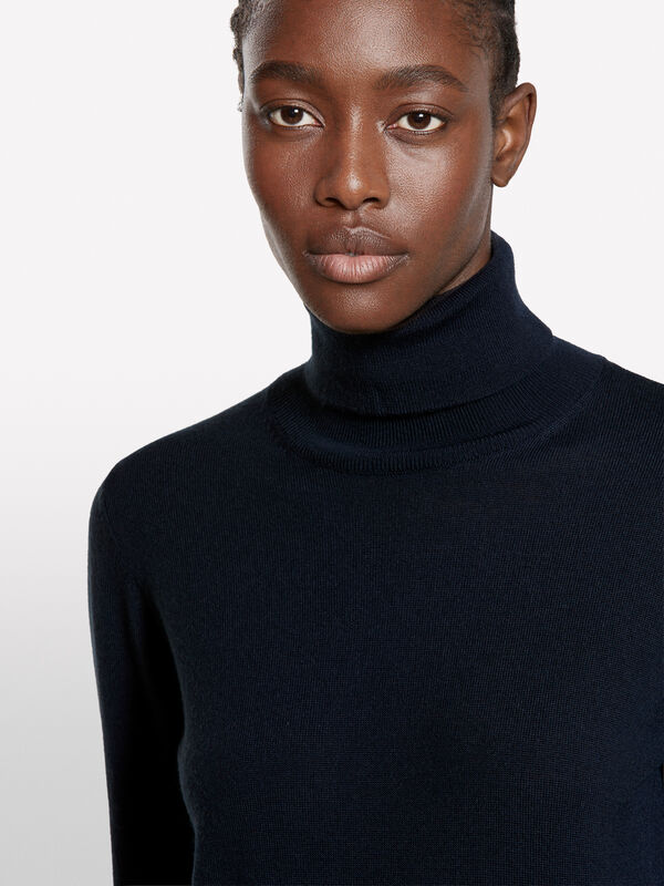 Dark blue turtleneck wool blend - women's sale | Sisley