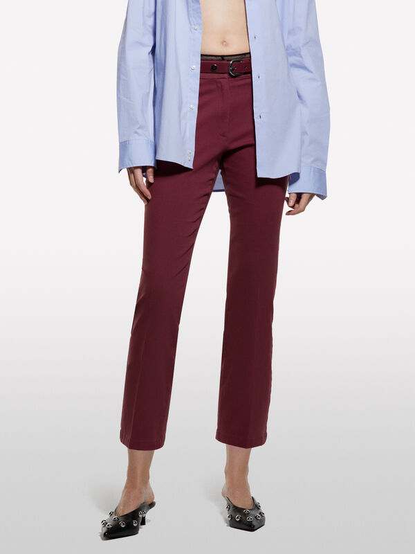 Burgundy flare fit trousers - women's flared trousers | Sisley