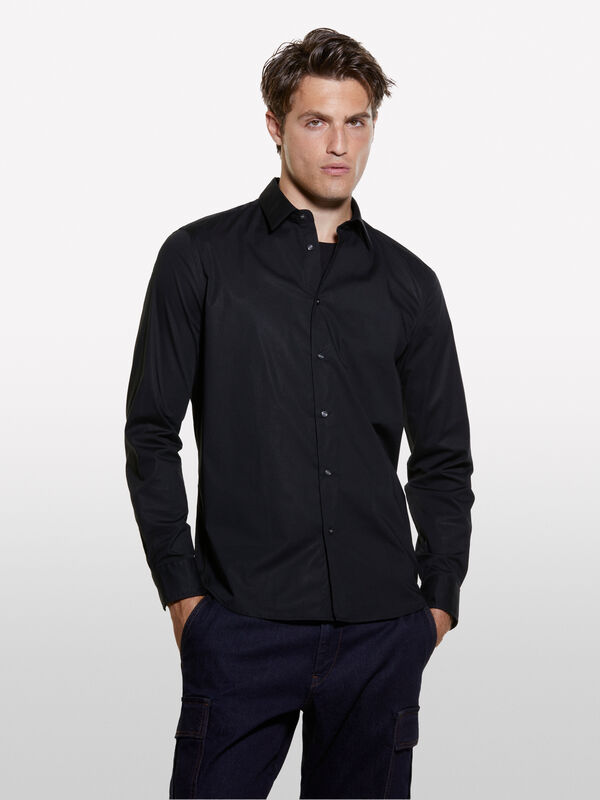 Black slim fit shirt - men's slim fit shirts | Sisley