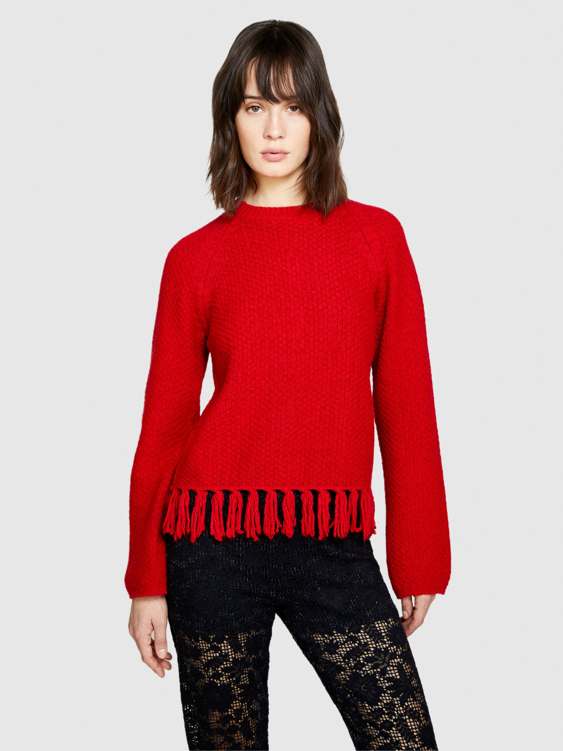 Sweater with fringe Red Sisley