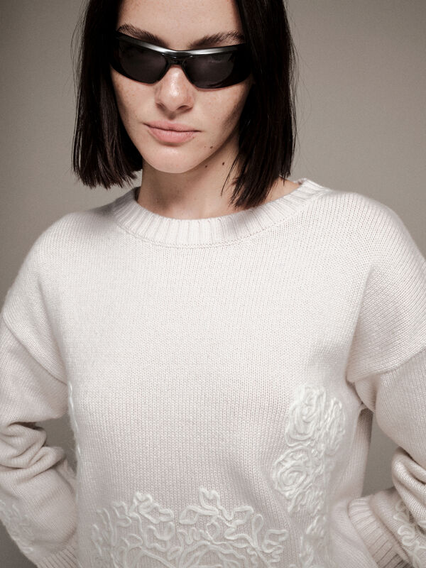 Sweater with embroidery - women's crew neck sweaters | Sisley