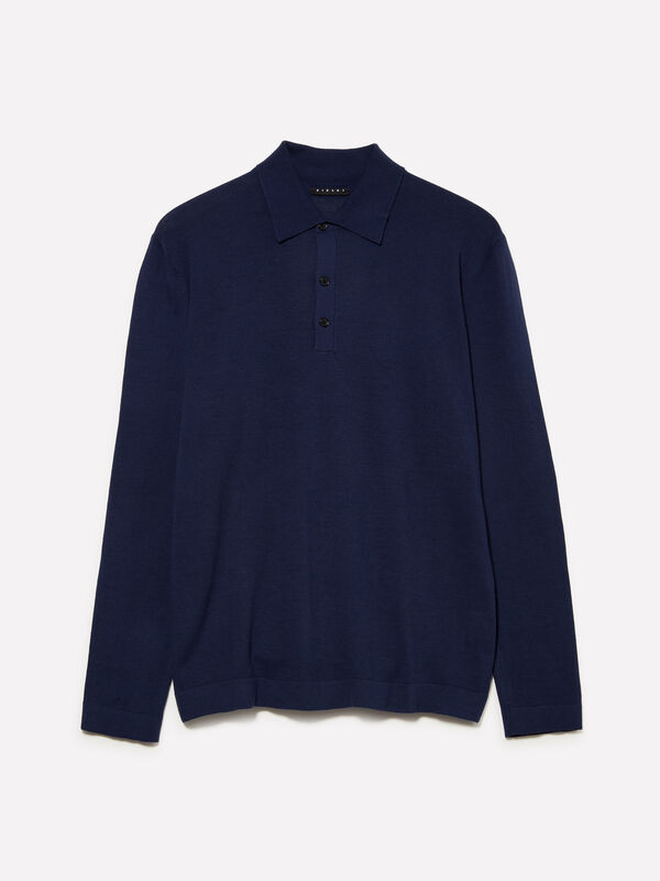 Dark blue knit polo  - men's v-neck sweaters | Sisley