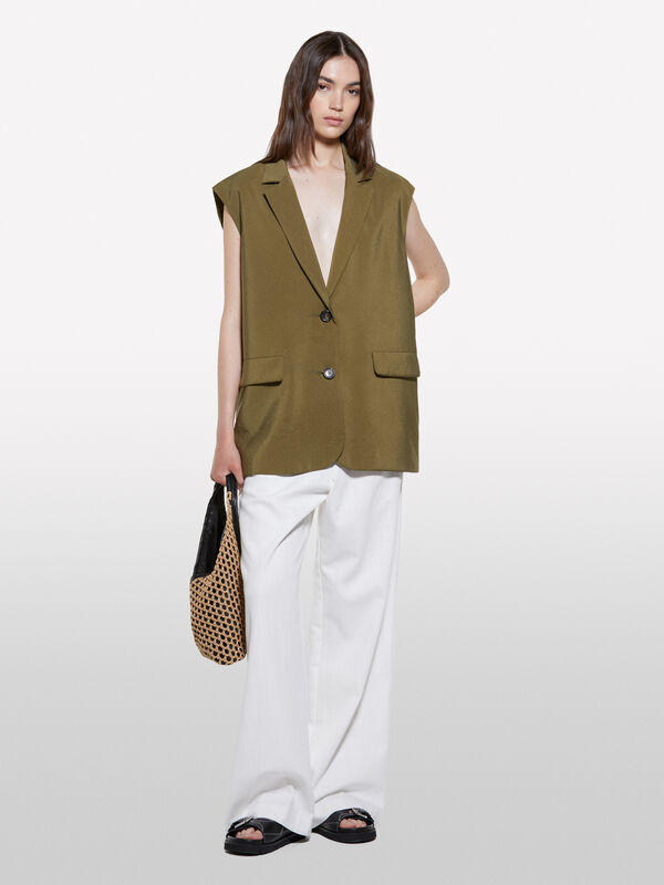 Cream white relaxed fit trousers - women's palazzo trousers | Sisley
