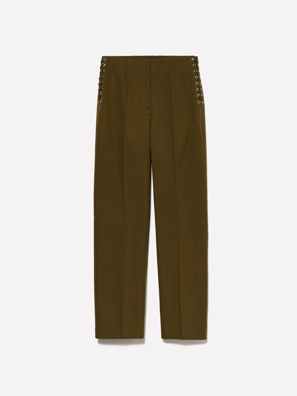 Military green trousers with laces Military green trousers with laces - women's high-waisted trousers | Sisley