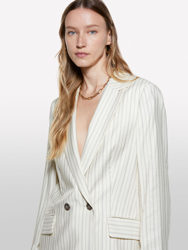 Cream white striped blazer - women's blazers | Sisley
