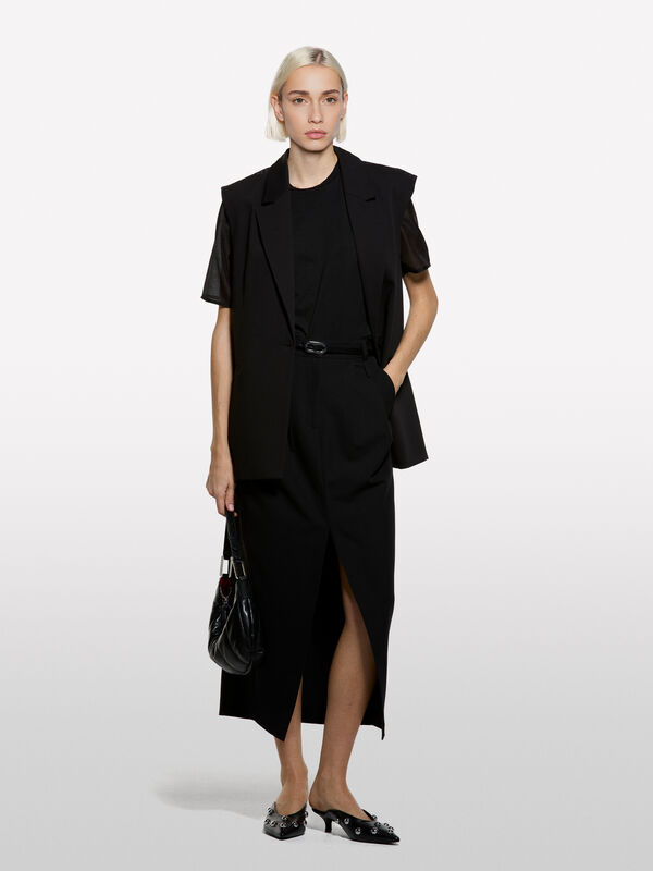 Black t-shirt with sheer features - women's short sleeve t-shirts | Sisley