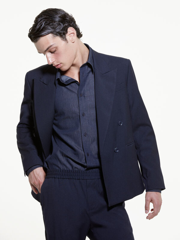 Dark blue double-breasted blazer - men's blazers | Sisley
