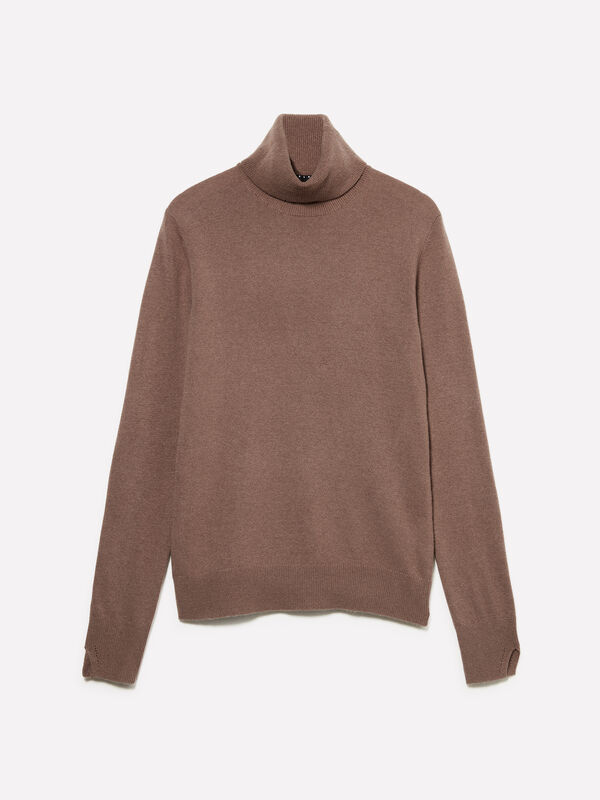 Brown turtleneck sweater - women's high neck sweaters | Sisley