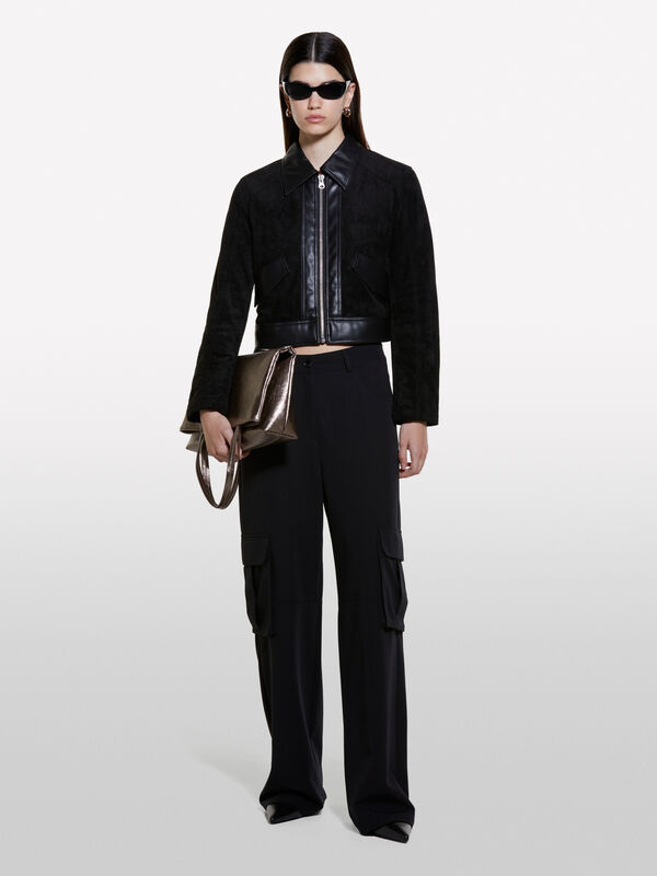 Black boxy fit cropped jacket - women's jackets | Sisley