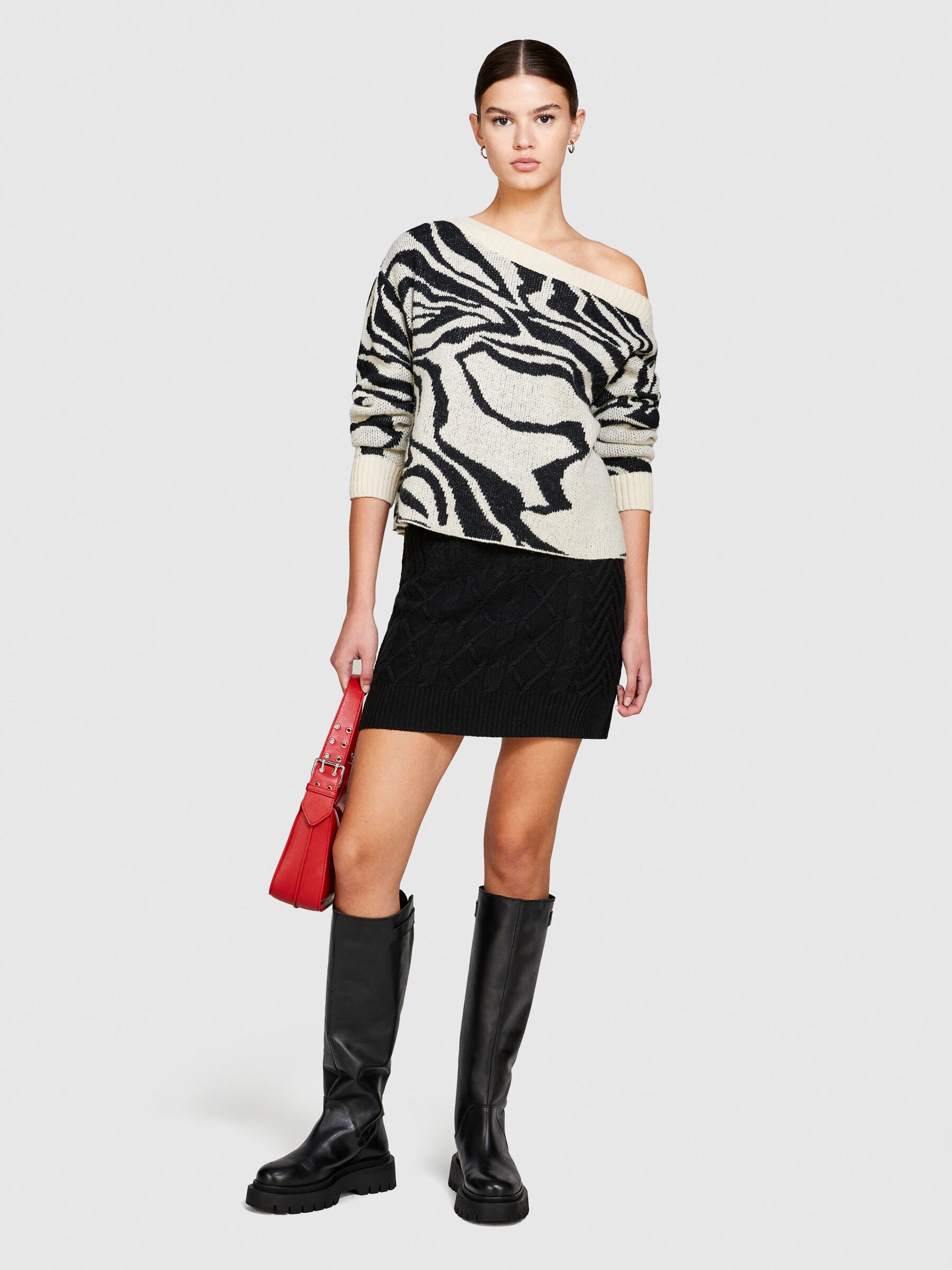 Cable knit mini skirt Black Sisley