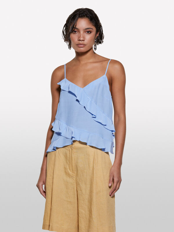 Light blue lingerie top with rouches - women's tops | Sisley