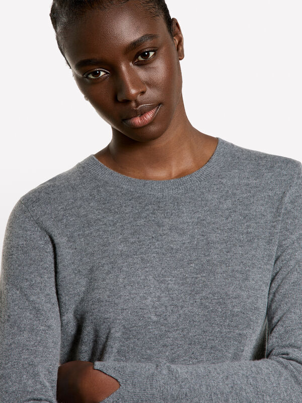 Dark marl gray crew neck sweater - women's crew neck sweaters | Sisley