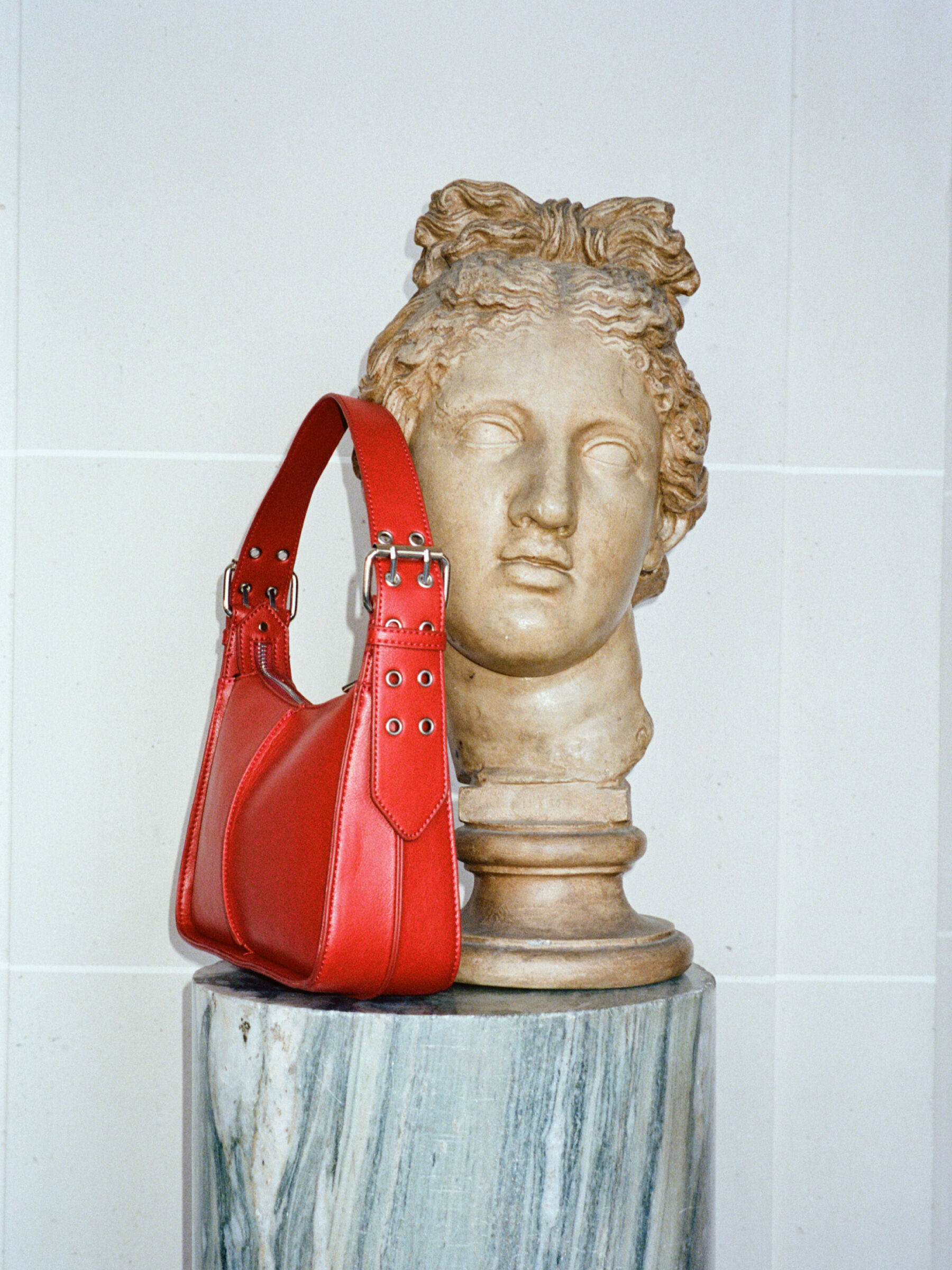Red leather hobo handbag shop