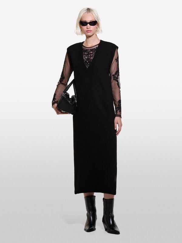Black sleeveless knit dress - women's long dresses | Sisley