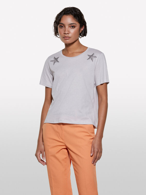 Gray t-shirt with star print - women's short sleeve t-shirts | Sisley