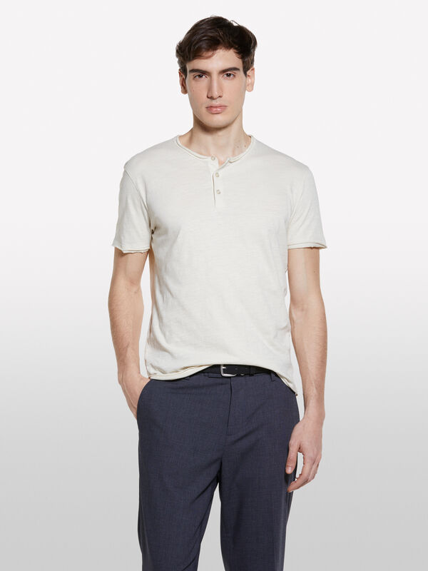 Beige Henley t-shirt - men's short sleeve t-shirts | Sisley