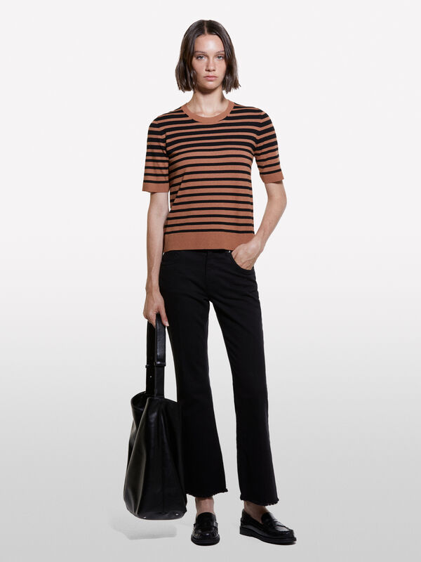 Black and brown striped sweater - women's crew neck sweaters | Sisley