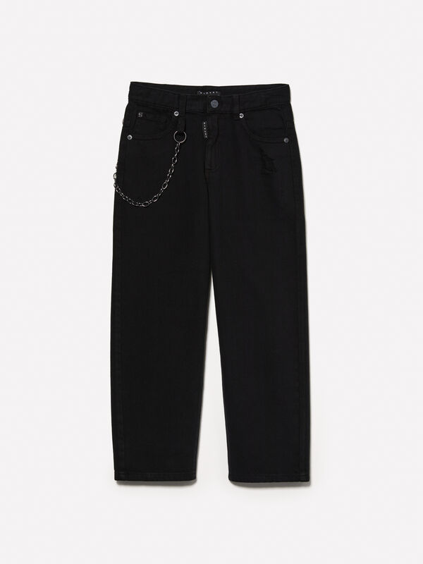 Loose fit black jeans with chain - boy's jeans | Sisley Young