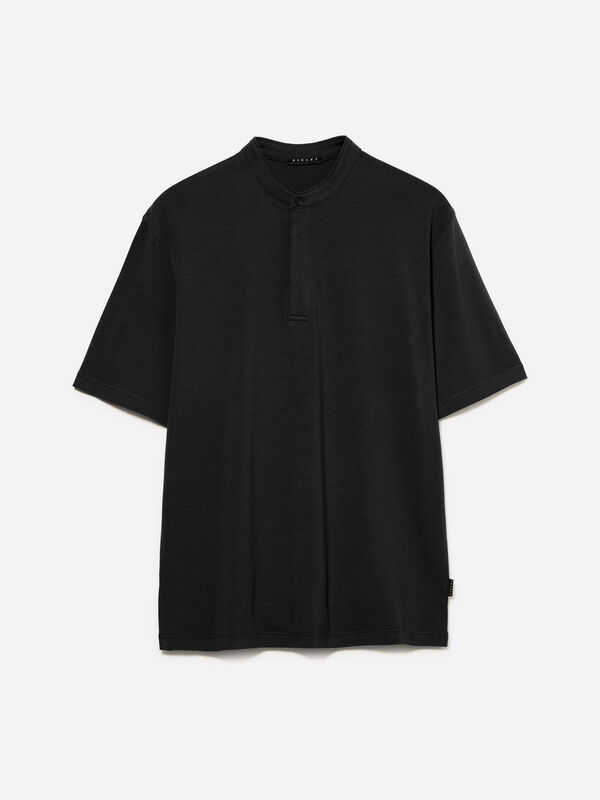 Black polo with guru neck - men's polos | Sisley