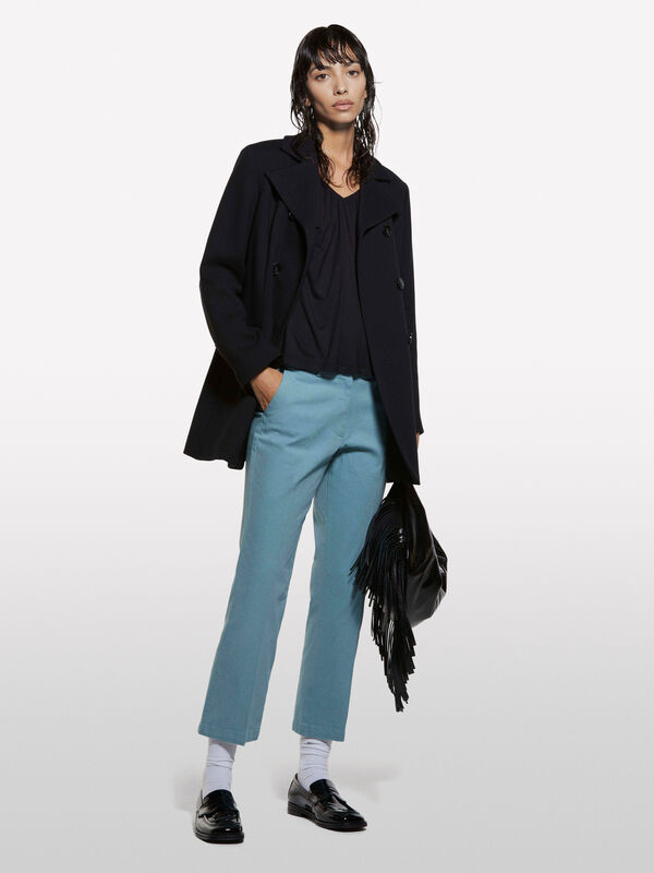 Powder blue flared fit trousers - women's flared trousers | Sisley