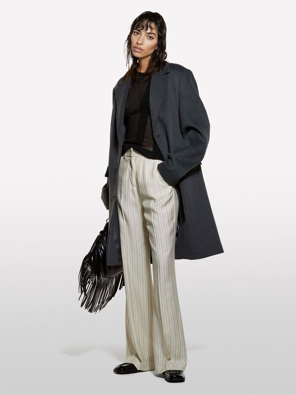 Cream white striped trousers - women's palazzo trousers | Sisley