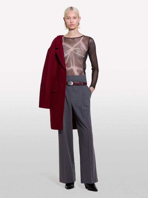 Black t-shirt in tulle with print - women's long sleeve t-shirts | Sisley