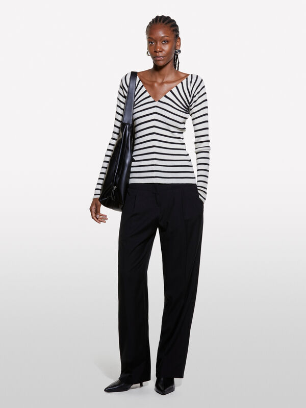 Multicolor slim fit striped sweater - women's v-neck sweaters | Sisley