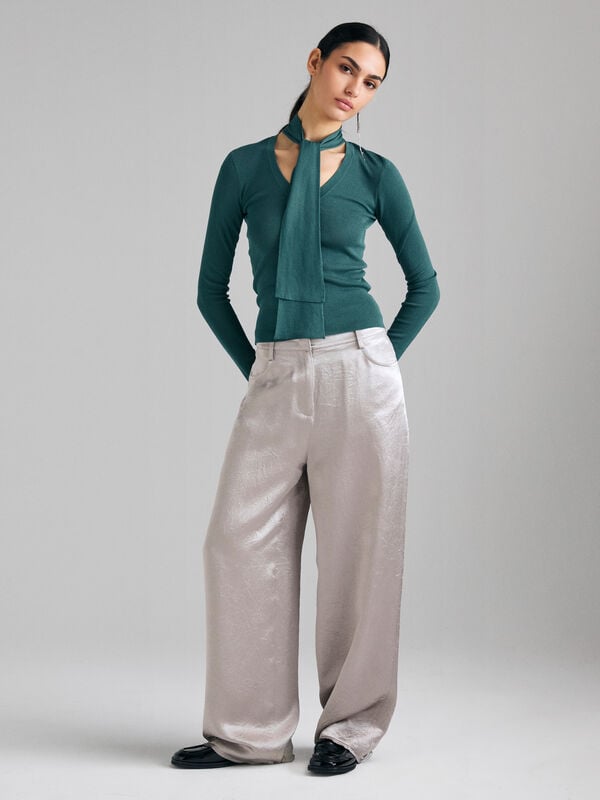 Sweater with scarf - women's v-neck sweaters | Sisley