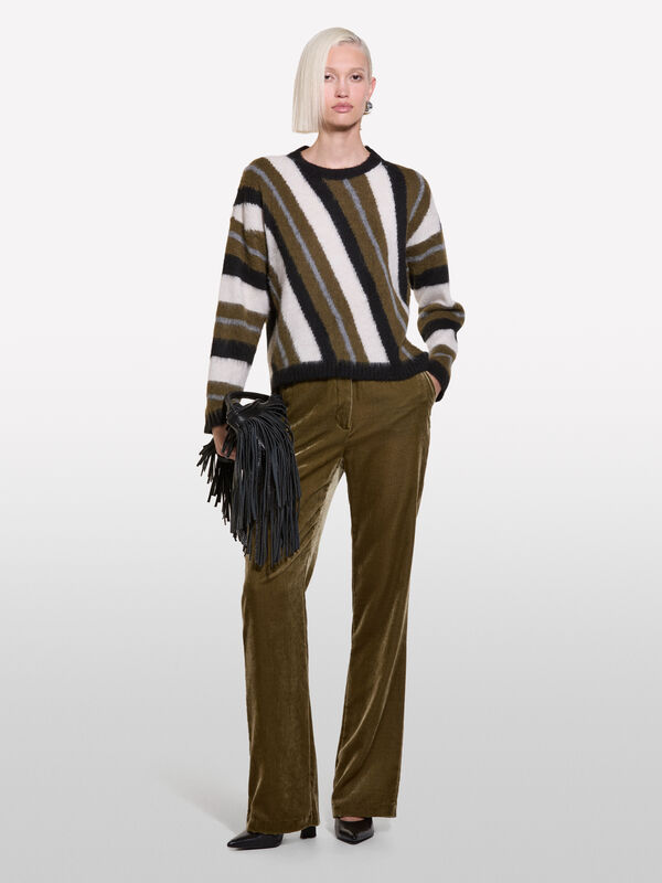 Military green striped inlay sweater - women's crew neck sweaters | Sisley