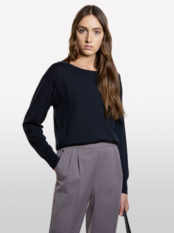 Dark blue boat neck sweater - women's boat neck sweaters | Sisley