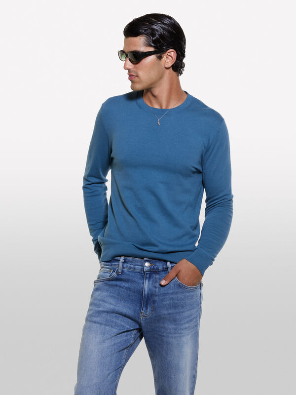 Solid blue sweater - men's crew neck sweaters | Sisley