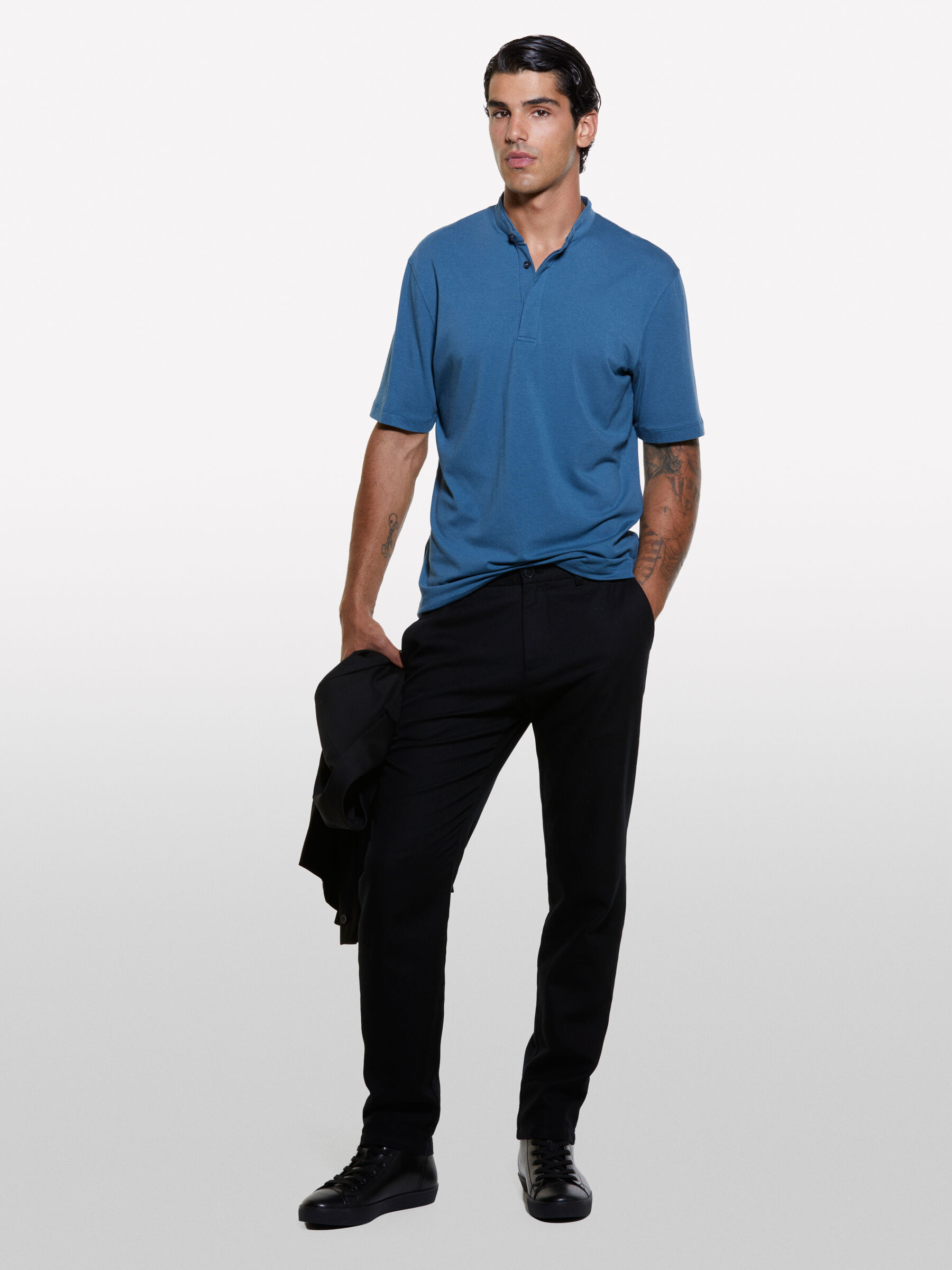 Blue polo with guru neck