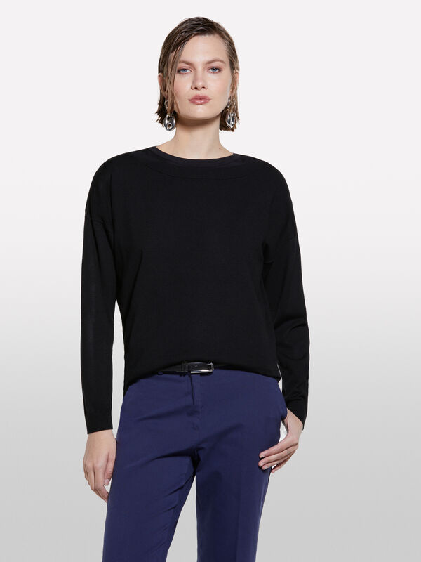Black sweater with boat neck - women's boat neck sweaters | Sisley