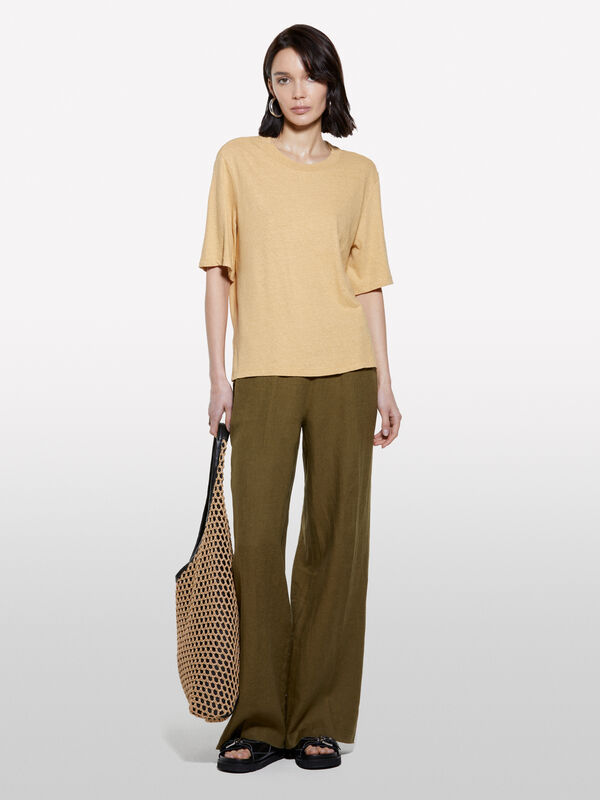 Mustard cropped t-shirt - women's short sleeve t-shirts | Sisley