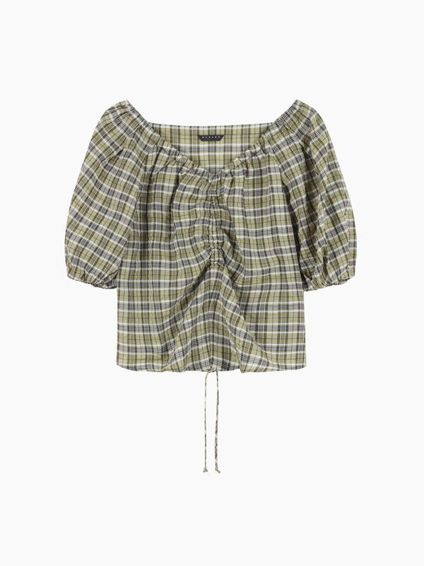 Khaki check blouse with rouching - sisley k blouses | Sisley K
