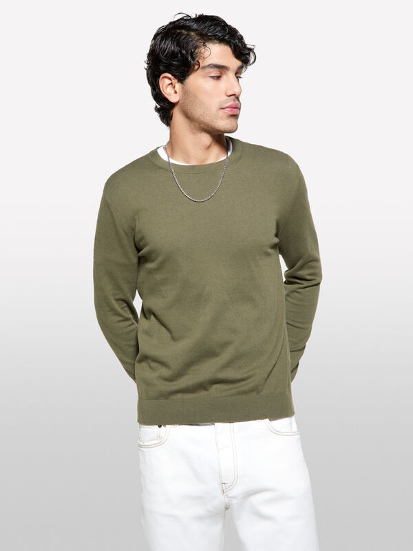 Military green regular fit sweater - men's crew neck sweaters | Sisley