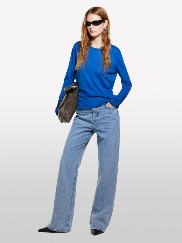 Blue long sleeve crew neck t-shirt - women's long sleeve t-shirts | Sisley