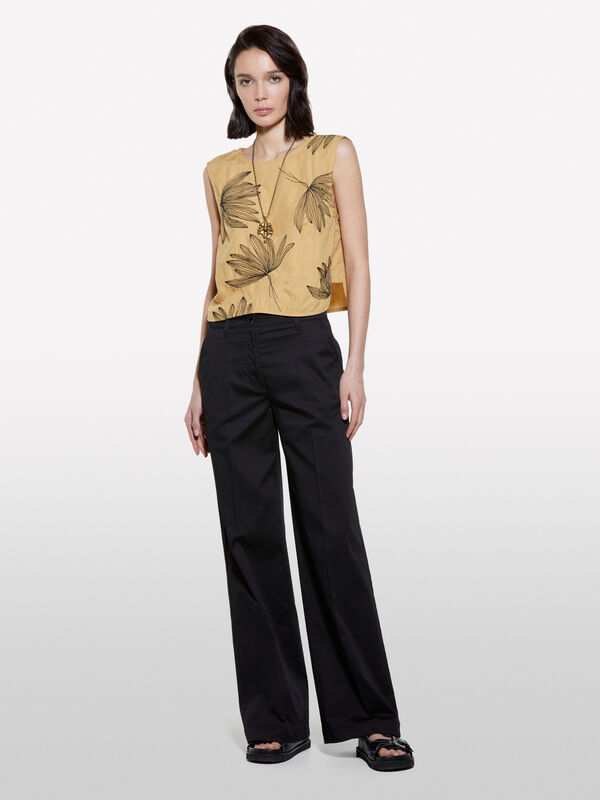 Mustard top with foliage embroidery  - women's tops | Sisley